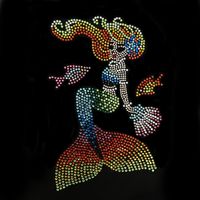 Sirène Hotfix Strass Conception Fer Patch Transfert Diamant Forme Hot Fix Bling Cristal Motif Modèle Bling Modèle Modèle