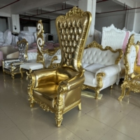 Chaise Trône Dorée Sculptée Européenne pour Mariage, Banquet et Fête – Modèle Royal Roi et Reine