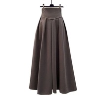Ensemble pull et jupe taille haute décontracté pour femme, style automne, avec nœud, manches bouffantes, col en V, boutonnage simple, couleur unie, 100 % polyester, vente en gros