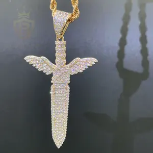 Nouveau personnalisé 5a zircon cubique diamant Hihop pendentif 21 ange sauvage épée laiton Religoud pendentif pour collier