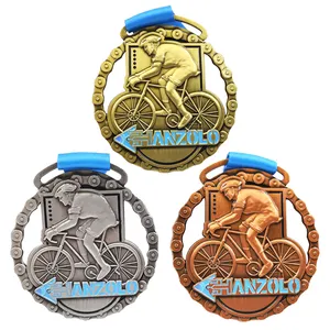 निर्माण आपूर्तिकर्ता डिजाइन धातु 3d लोगो बाइक साइकिल साइकिल चालन सवारी दौड़ बच्चों के खेल स्वर्ण पदक फैक्टरी के साथ कस्टम पदक रिबन