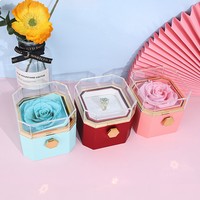 Cadeaux de la Saint-Valentin : Coffret Cadeau Collier Roses Éternelles, Boîte à Bijoux Rose avec Tiroir, Boîte à Bijoux pour Bague et Collier Fleur Éternelle