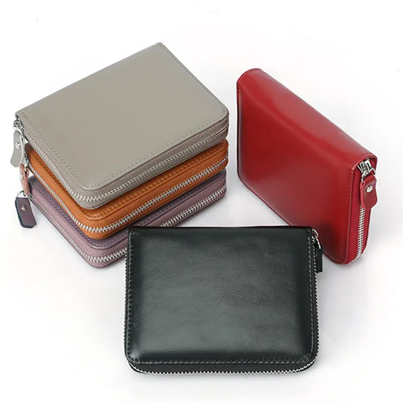 portefeuille cuir New multi-color genuine card holder retro vegan zipper wallets purse burgundy coins pocket women purses whols