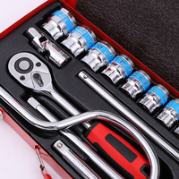 Ensemble d'outils à main combinés 24 pièces, jeu de clés à poignée courbée en acier Cr-V, jeu de douilles pour réparation automobile avec mallette rigide, vente en gros