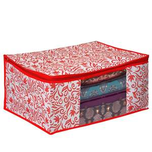 Rouge Patti Fleur Transparent Saree Sac De Rangement Saree Pochette Travail Saree Couverture Pour Femmes Au Prix De Gros - Product Image 1