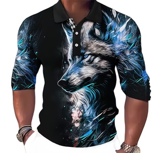 <span class=keywords><strong>Polo</strong></span> da Golf da uomo a manica lunga Casual all'aperto stile animale <span class=keywords><strong>lupo</strong></span> astratto stile autunno e inverno stampa 3D - Product Image 3