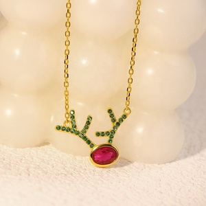 Perhiasan Natal 925 perak murni zirkon hewan tanduk rusa besar tanduk rusa liontin kalung untuk wanita - Product Image 4