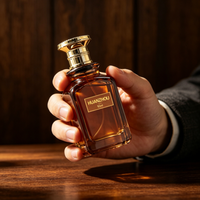 Flacon de parfum en verre ambré noir à dégradé de couleur personnalisé 30ml 50ml 100ml avec bouchon en bois, flacon pulvérisateur carré vide avec boîte