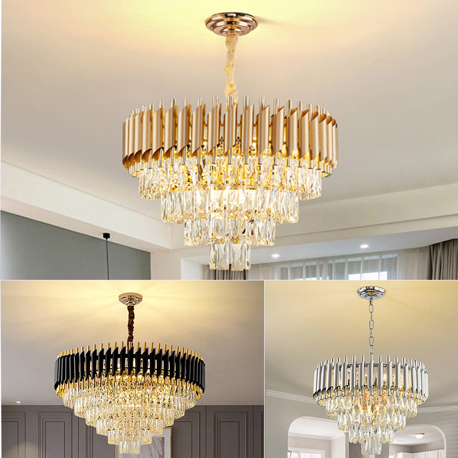 Custom living dining room bedroom wedding high ceiling pendant lights lighting black led gold luxury modern crystal chandelier