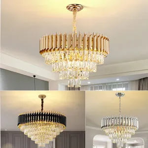 Custom Living Eetkamer Slaapkamer Bruiloft Hoge Plafond Hanglampen Verlichting Zwart Led Gold Luxe Moderne Kristallen Kroonluchter