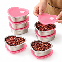Boîte de conservation alimentaire en acier inoxydable 304 en forme de cœur de 350 ml avec couvercle rose, réutilisable, pour fruits, préparation de repas, école, bureau