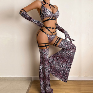Spring New Arrival Fashion Leopard Print Heavy-Duty Complex Strapping Lace-Up Uniform Shapewear <b>Sexy</b> Lingerie 4-Piece <b>Set</b> - Product Image 1