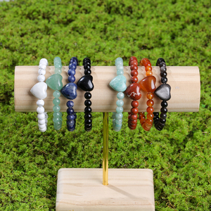Bracciale all'ingrosso in pietra naturale a forma di cuore con foro orizzontale, ossidiana argentata, <span class=keywords><strong>amazzonite</strong></span>, <span class=keywords><strong>gioielli</strong></span> in cristallo per donna, regali all'ingrosso - Product Image 4