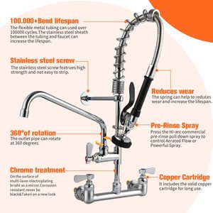25&quot; Commercial Sink <strong>Faucet</strong> with <strong>Sprayer</strong>, 8&quot; Adjustable Center &amp; 12&quot; Add-on Swing Spout for Restaurant Industrial Kitchen - Product Image 3