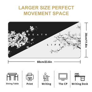 Tapis de clavier de jeu Tapis de souris noir blanc en fleurs de cerisier pour bureau avec base en caoutchouc antidérapante, tapis de clavier japonais Life <span class=keywords><strong>Death</strong></span> - Product Image 2