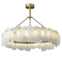 Suspension LED rectangulaire/ronde en laiton et marbre alabastre avec télécommande à hauteur réglable pour restaurant, villa, salon