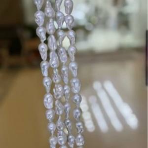 Baroque Freshwater Pearl Necklace Natural White with High Gloss Adjustable Chain <b>French</b> <b>Vintage</b> Style Bright Alien-like Beauty - Product Image 3