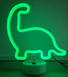 AA pil kumandalı küçük formatlı Neon masa lambası tabanı ile LED dinozor kaktüs gökkuşağı işareti dekoratif Neon işaretleri