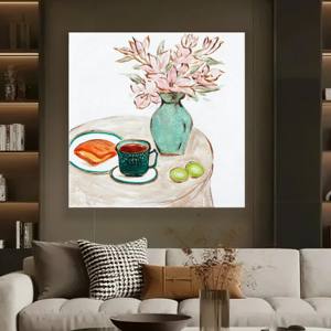 Tableau mural style moderne, peint à la main, nature morte, fleurs colorées, pour salle à manger, restaurant, salon - Product Image 4