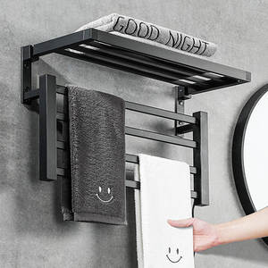 Traditionnel <span class=keywords><strong>Petit</strong></span> Chaud Noir Métal Horizontal Chauffe-Serviettes Électrique Rail Bar <span class=keywords><strong>Radiateur</strong></span> Réchauffeur Rack Avec Étagère - Product Image 3