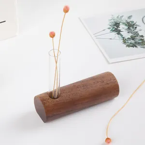 Titular tubo de ensaio vaso japonês-estilo madeira de nogueira 1 buraco prateleira de rack tubo de ensaio com flores tubo de ensaio para decoração