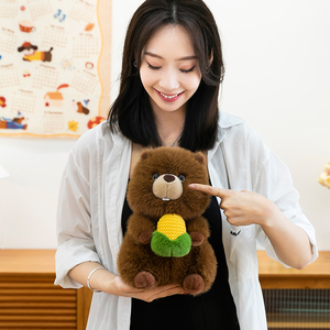 Marmotta giocattolo di peluche per bambini compagno di compleanno con bambola rosicchiata ricamata che tiene mais e Apple cotone PP - Product Image 4