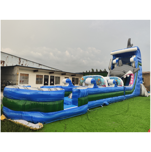 30 ft cao 2-Lane cá mập trượt nước unisex Inflatable Dual Lane SLIDES cho sân chơi ngoài trời và các bên bao gồm quạt gió - Product Image 1