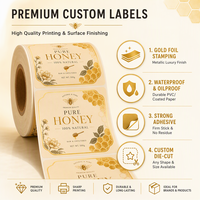 Étiquettes autocollantes personnalisées en rouleau avec logo imprimé en feuille d'or, imperméables, pour pots de miel, emballages alimentaires de luxe pour bouteilles