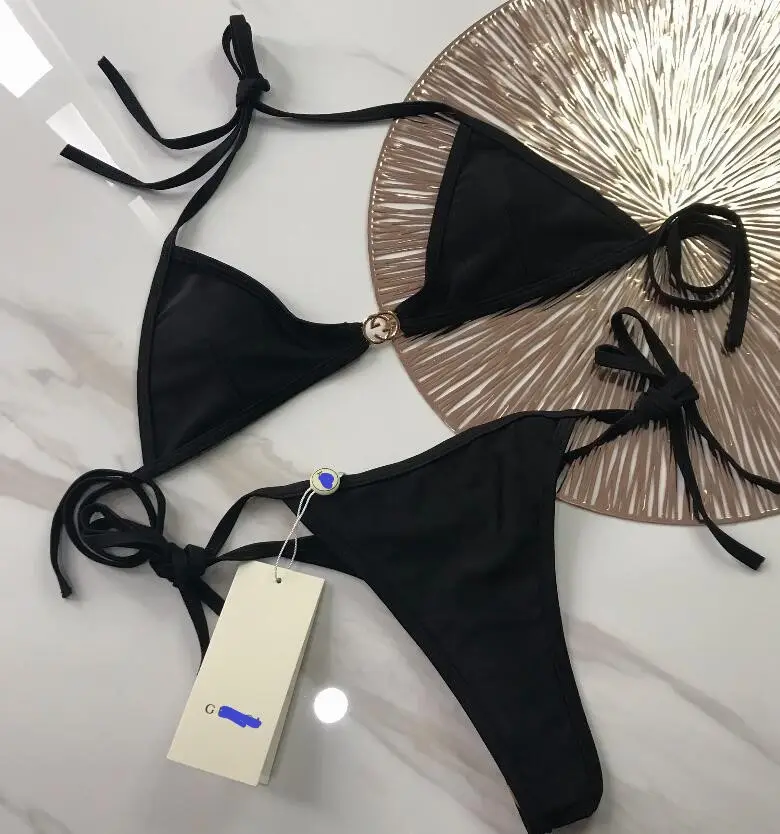 STOCK Black Triangle Top Luxury Brand Swimwear Sexi Lady Latest Thong Design Bikini