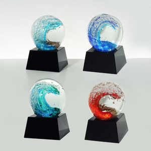 ลูกบอลแก้วคริสตัลสั่งทำรางวัลรางวัลด้วยเลเซอร์สลักลายคลื่นฟองฐานสีดำขัดเงาสำหรับตกแต่งบ้าน - Product Image 4