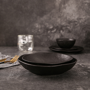 Bộ đĩa ăn cưới sứ cao cấp 10 inch, men đen mờ viền vàng, dùng cho nhà hàng, bộ đồ ăn gốm sứ gia dụng - Product Image 6