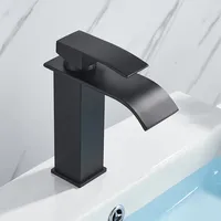 Robinet de lavabo cascade noir en laiton, mitigeur de salle de bain à poser sur comptoir