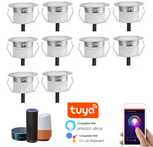 Tuya wifi Smart RGB LED Deck Lights Kit IP67 Recessed In Ground Light for Step Stair Garden Patio Floor Outdoor Landscape