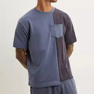 कस्टम डिज़ाइन पुरुष ओवरसाइज़्ड ब्लॉक्ड पॉकेट टी-शर्ट टॉप छोटी आस्तीन वाले पुरुष सॉलिड स्प्लिसिंग सांस लेने योग्य टी शर्ट