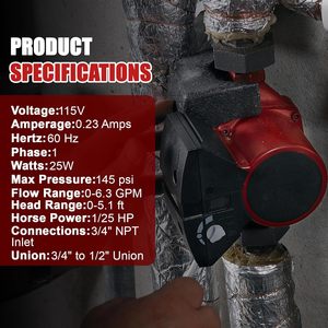Bomba Circuladora de Agua Censeanku 115V 1/25 HP 3/4 x 1/2 NPT de Hierro Fundido para Sistema HVAC - Product Image 3