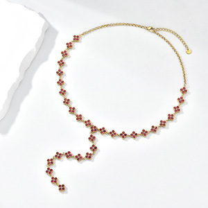 Xingbadu Modische Luxus-Halskette mit 18K PVD-Goldbeschichtung, Anlaufgeschützt, Wasserdicht, Edelstahl-Gliederkette, Y-förmig mit Vierblättrigem Kleeblatt - Product Image 4