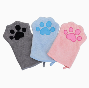 Gant de séchage pour animaux de compagnie en velours corail, séchage rapide, absorbant, serviette douce pour chien et chat, motif patte, pour salle de bain et toilettage - Product Image 1