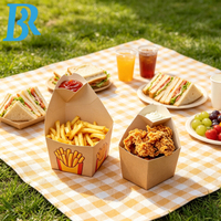 Boîte à snacks personnalisée avec logo, emballage pour snacks, boîte à poulet frit, pochette en papier pour chips, boîte à frites à emporter avec support pour ketchup et sauce.