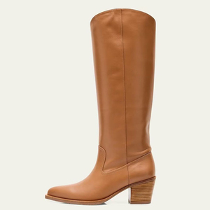 Low Chunky Wedge Heels Pointed Toe Shoes Wide Fit Suede <b>Long</b> Boots Women's on Flock Knee High Booties - Product Image 2