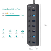 Concentrador USB 3.0 al por Mayor, Divisor USB Externo de 7 Puertos, Concentrador USB 3.0 de 7 Puertos con Indicador LED para PC, Portátil, Mac, Notebook, Escritorio