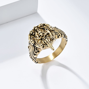 Anillo Único de Acero Inoxidable de Alta Calidad, Negro, Plateado, Dorado, con Diseño de Calavera y Espada, para Hombre y Mujer - Product Image 5