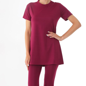 Traje de Baño Musulmán Burkini de Poliéster/Spandex, Conjunto de 2 Piezas con Cuello Redondo y Corte Alto, Modesto para Mujeres Islámicas, Ecológico, Sin Costuras, de Secado Rápido - Product Image 5