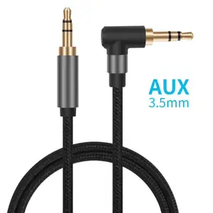 Custom Colorful nylon braided right angle 3.5 mm Male cable TS to TS 3.5 mm jack Stereo AUX Input Audio Music Adapter line