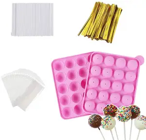 20 Cavity Silicone Cake Pop Mold Set - Lollipop Mold with 60Pcs Cake Pop Sticks, Candy Treat Bags, Gold Twist Ties