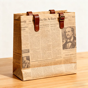 Op maat gemaakte gelamineerde witte/bruine recyclebare vochtbestendige herbruikbare luxe kraft papieren tassen voor supermarkt, boodschappen en afhaalmaaltijden - Product Image 1