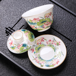 <span class=keywords><strong>Bol</strong></span> à thé en émail de porcelaine bleu et blanc, <span class=keywords><strong>bol</strong></span> à thé Kung Fu Sancai avec couvercle, <span class=keywords><strong>bol</strong></span> à thé en céramique avec couvercle - Product Image 3