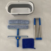 Kit de nettoyage de vitres Qingle 12 litres avec seau pliable, grattoir à vitres et raclette à fenêtre avec perche télescopique en acier