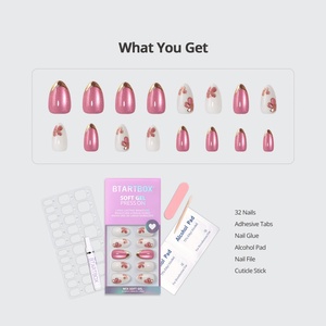 BTArtbox Uñas Postizas de Gel Suave Rosa con Flores 3D, Uñas Francesas de Almendra Corta de Lujo para Primavera, Venta al por Mayor - Product Image 2
