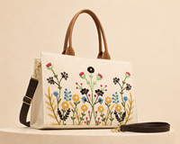 Sac fourre-tout en toile Hindvanta Global Embroidery, broderie florale peinte à la main, doublure en coton, réutilisable, bandoulière, personnalisé pour femme