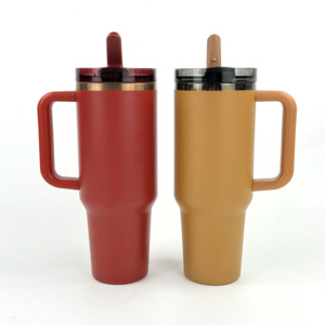 Gobelet isotherme en acier inoxydable de 40 oz avec couvercle anti-fuite, paille intégrée et poignée, compatible porte-gobelet - Product Image 1
